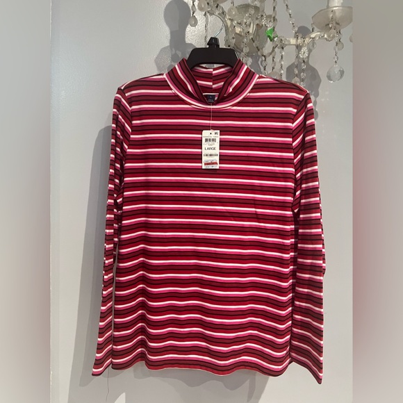 Karen Scott Tops - Karen Scott Red and Pink Striped Top